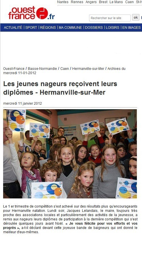 Ouest France  : 11/01/2012 Article sur le site internet