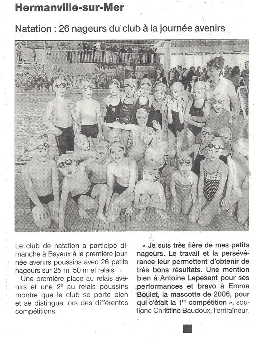 Ouest France : décembre 2012 : 26 nageurs du club à la journée avenirs Ouest France : décembre 2012 : 26 nageurs du club à la journée avenirs